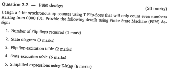 Solved Question 3.2 – FSM design (20 marks) Design a 4-bit | Chegg.com