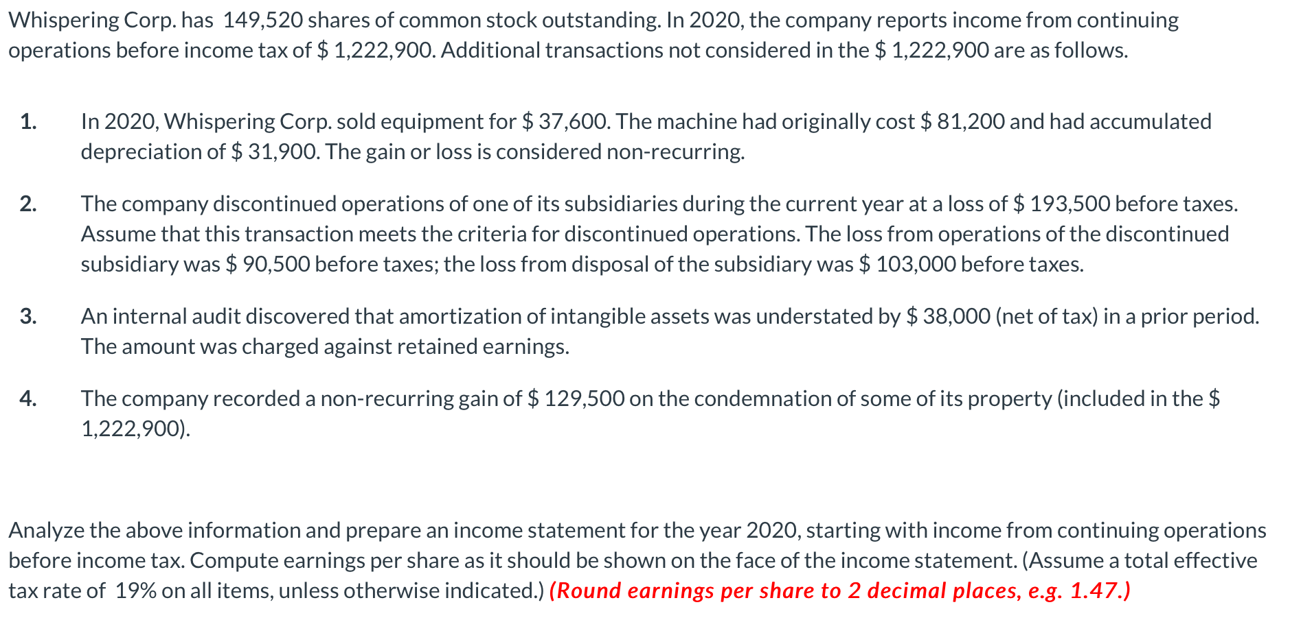 Solved Whispering Corp. has 149,520 shares of common stock | Chegg.com