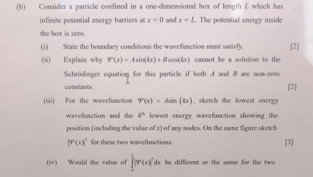 Solved (b) Zero . [2] (ii) Consider A Particle Confined In A | Chegg.com