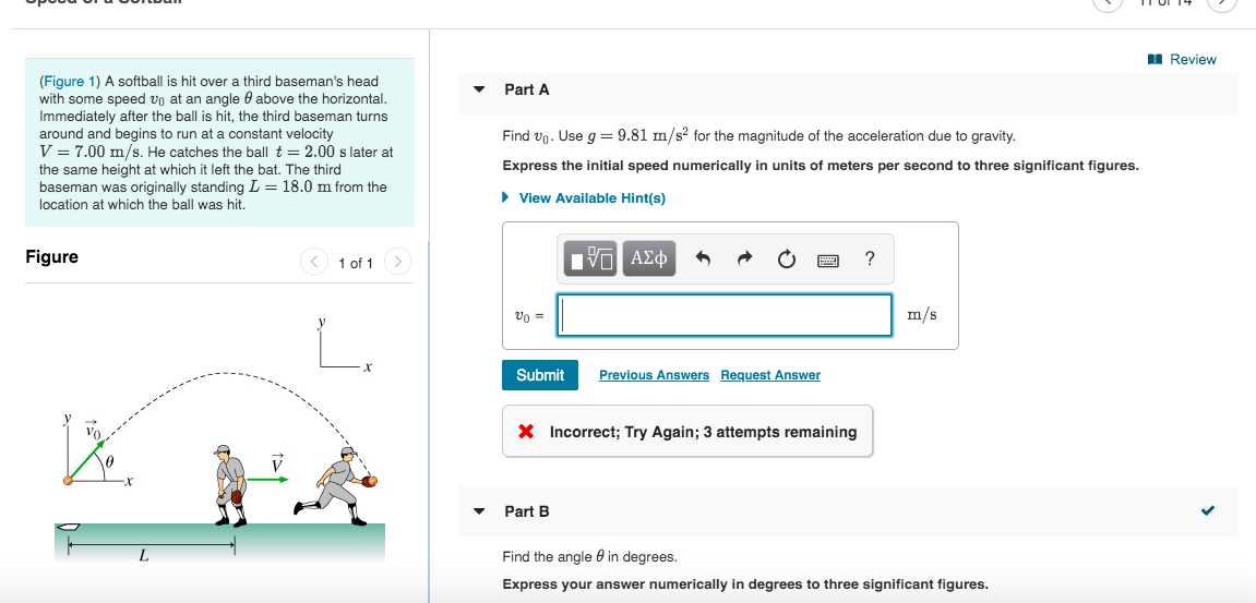 Solved Review Part A (Figure 1) A softball is hit over a | Chegg.com