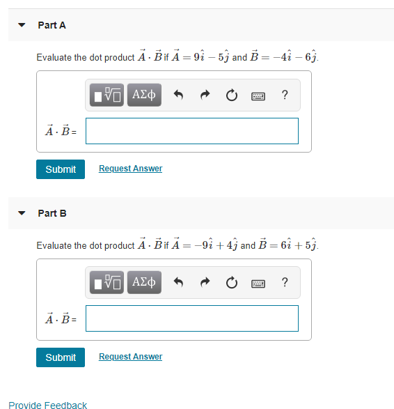 Solved Part A Evaluate the dot product A. BifA=9i - 59 and B | Chegg.com