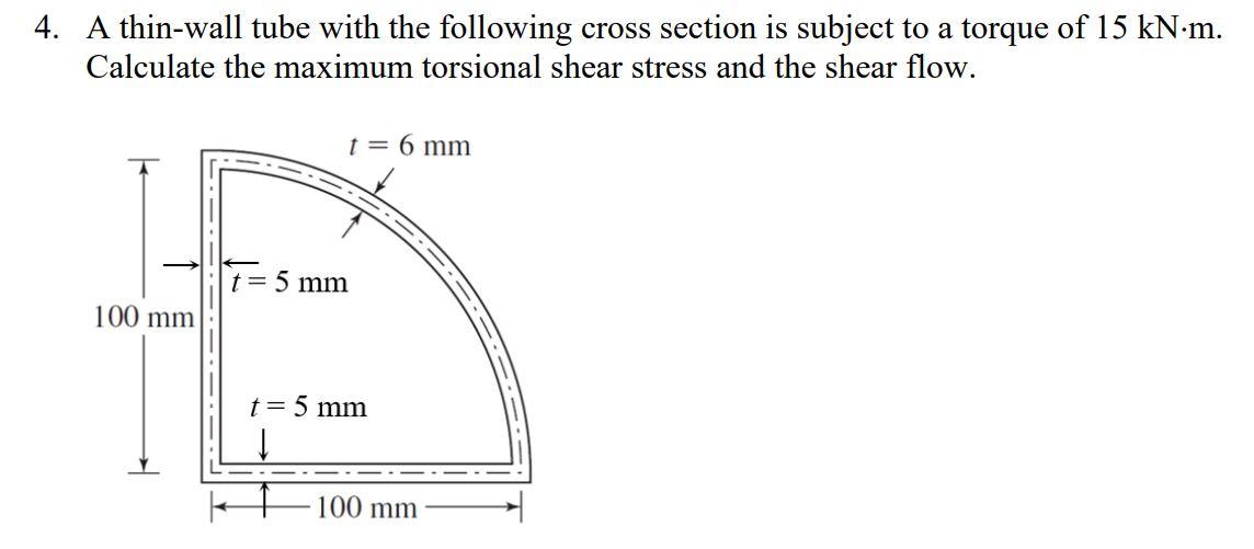 Solved 4. A thin-wall tube with the following cross section | Chegg.com