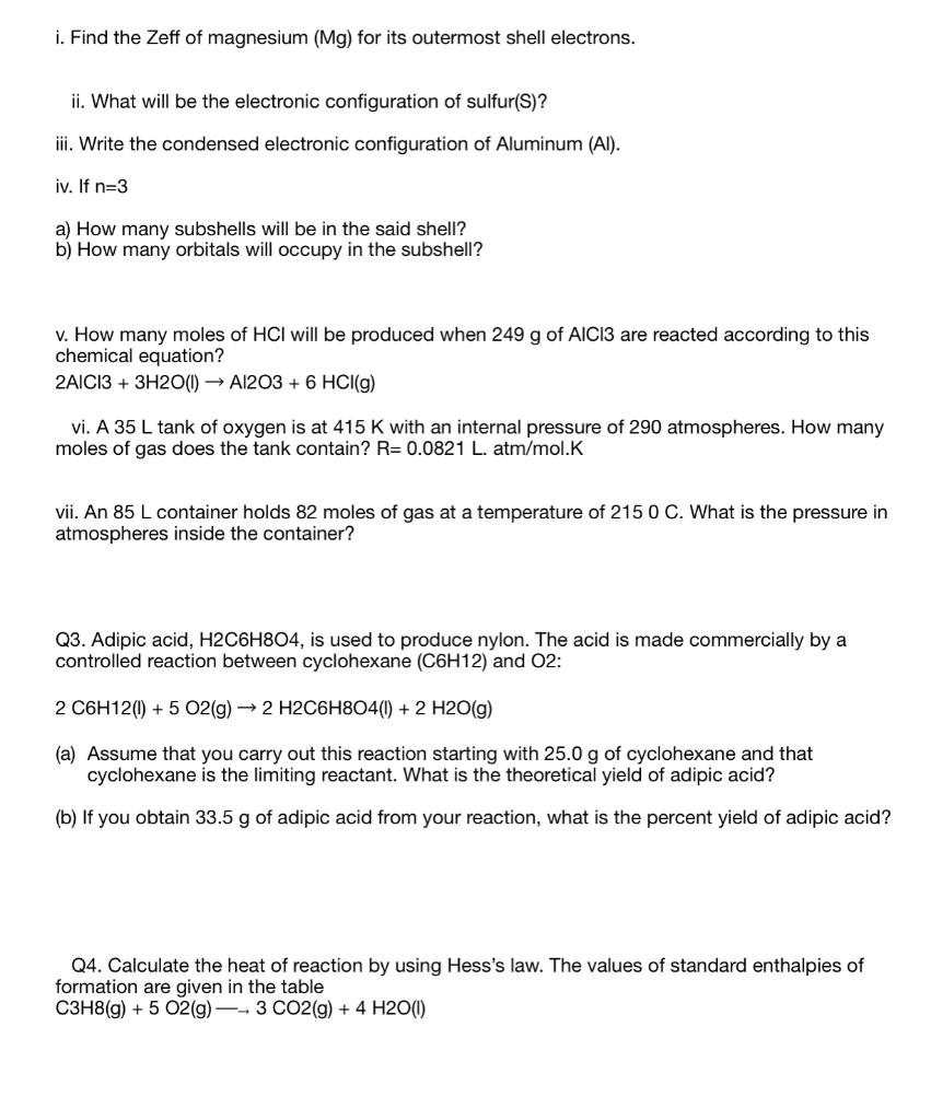 Solved i. Find the Zeff of magnesium (Mg) for its outermost