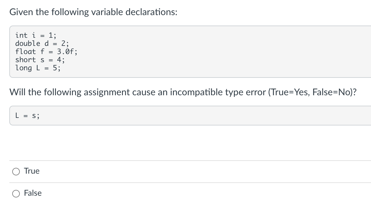 Solved Given the following variable declarations: int i = 1; | Chegg.com