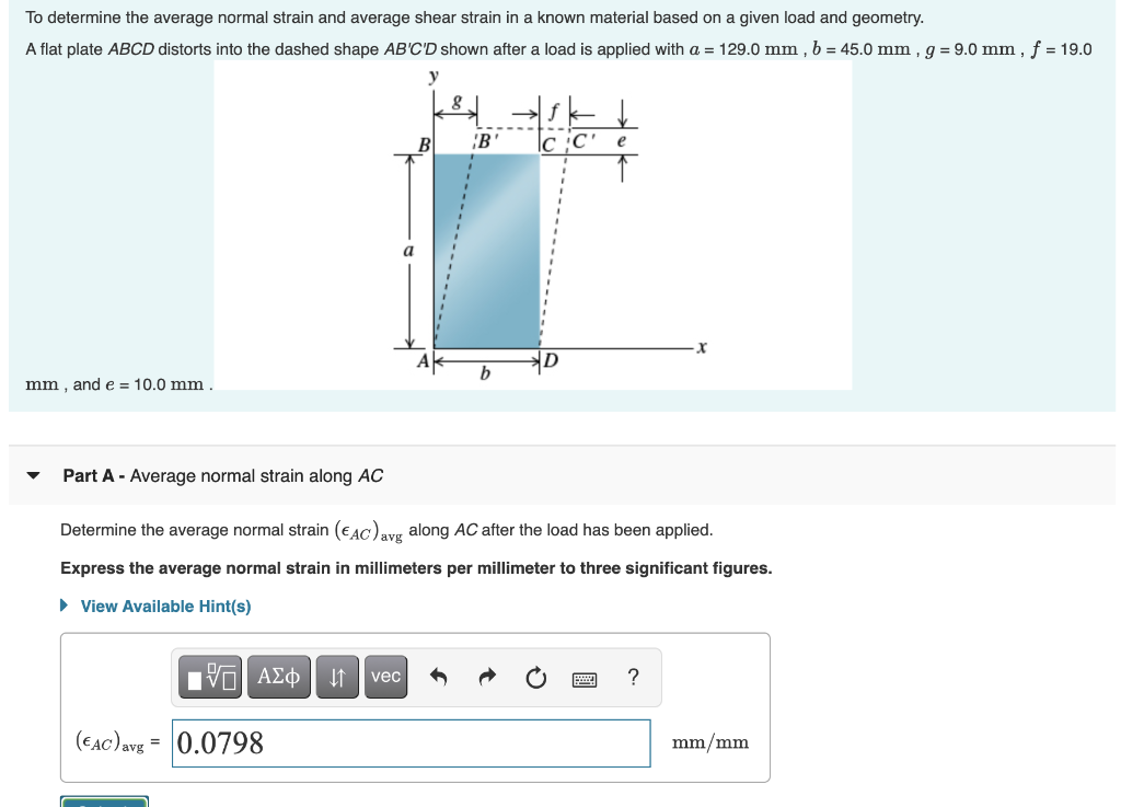 Solved To determine the average normal strain and average | Chegg.com