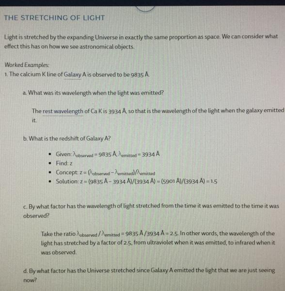Solved THE STRETCHING OF LIGHT Light is stretched by the | Chegg.com