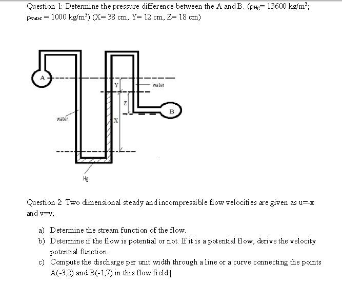 Solved Question 1: Determine the pressure difference between | Chegg.com