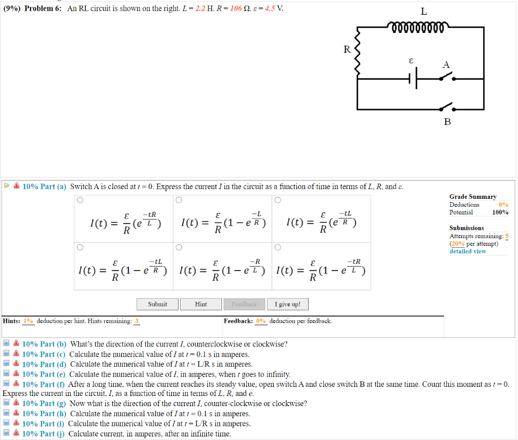 Solved (9%) Problem 6: An RL circuit is shown on the right. | Chegg.com