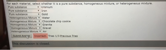 Solved For each material, select whether it is a pure | Chegg.com