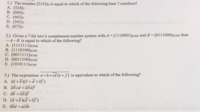 Solved 1.) The number (2143)s is equal to which of the | Chegg.com