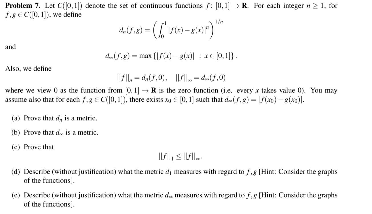 Solved Problem 7 Let C J0 1 Denote The Set Of Continuo Chegg Com