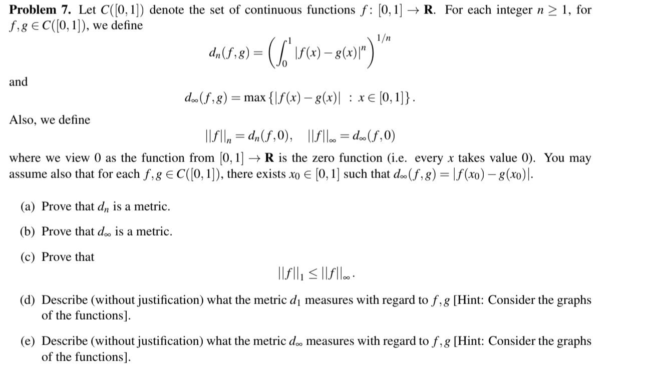 Problem 7 Let C J0 1 Denote The Set Of Continuous Chegg Com