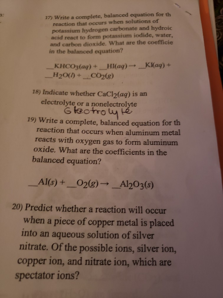 Solved 17) Write a complete, balanced equation for th | Chegg.com