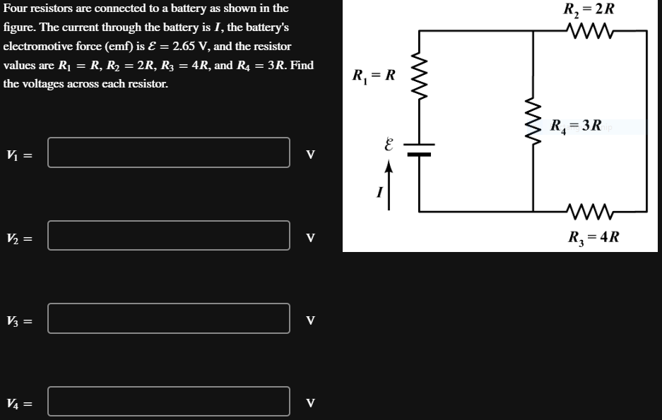 solved-four-resistors-are-connected-to-a-battery-as-shown-in-chegg