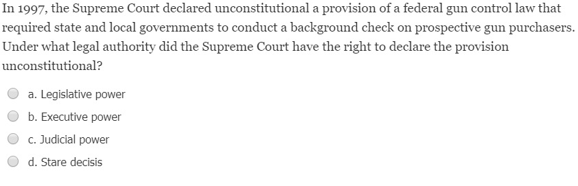 Solved In 1997, the Supreme Court declared unconstitutional | Chegg.com