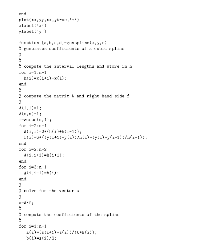 Solved 1 Cubic Spline Write a function that finds the cubic | Chegg.com