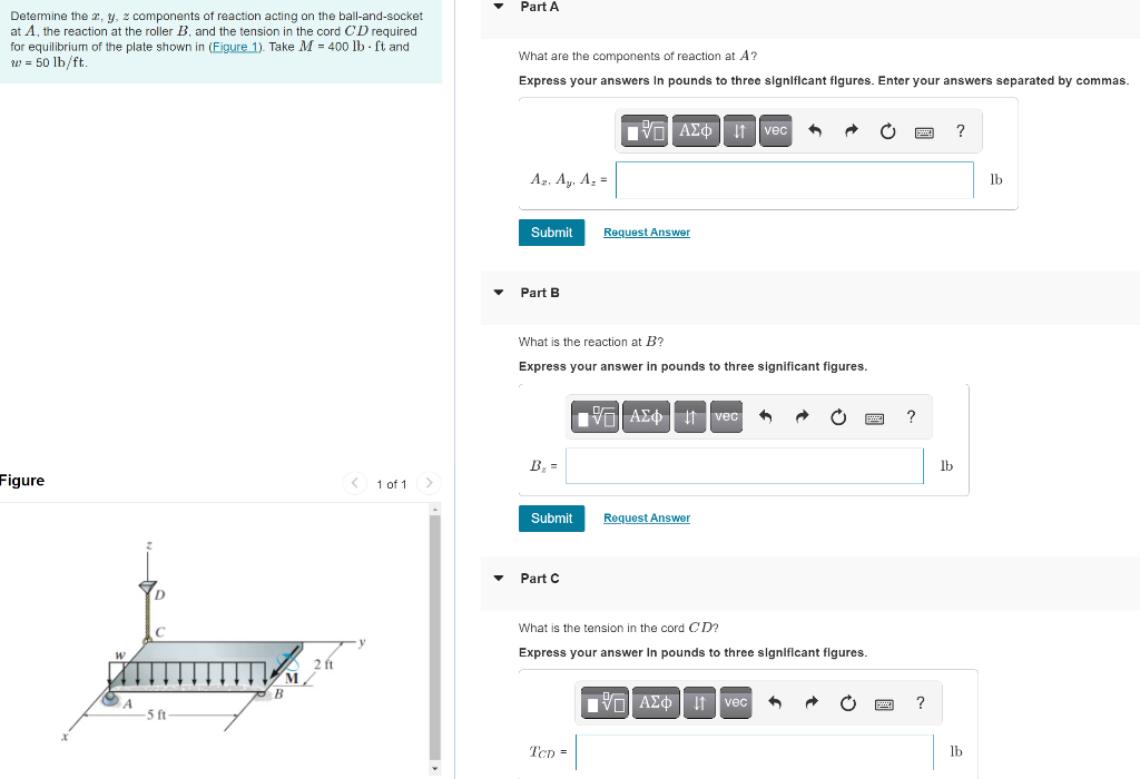 Solved Determine The X,y,z Components Of Reaction Acting On | Chegg.com