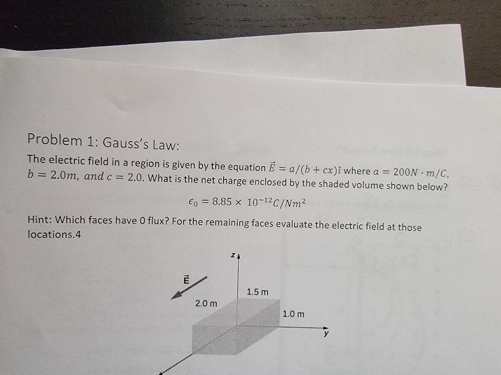 Solved Problem 1: Gauss's Law: The Electric Field In A | Chegg.com