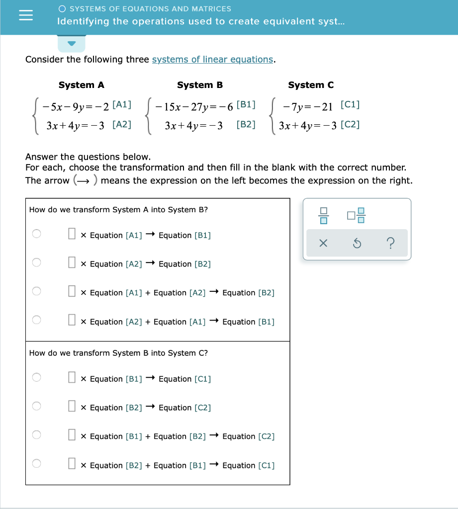 Solved O SYSTEMS OF EQUATIONS AND MATRICES Identifying the | Chegg.com