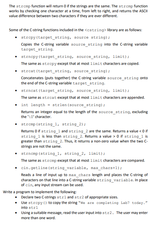 Solved C Working with C Strings We can create a string in Chegg com