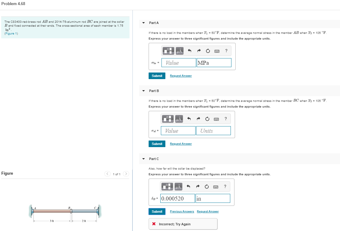 Solved The C83400redbrass rod AB and 2014T6aluminum rod