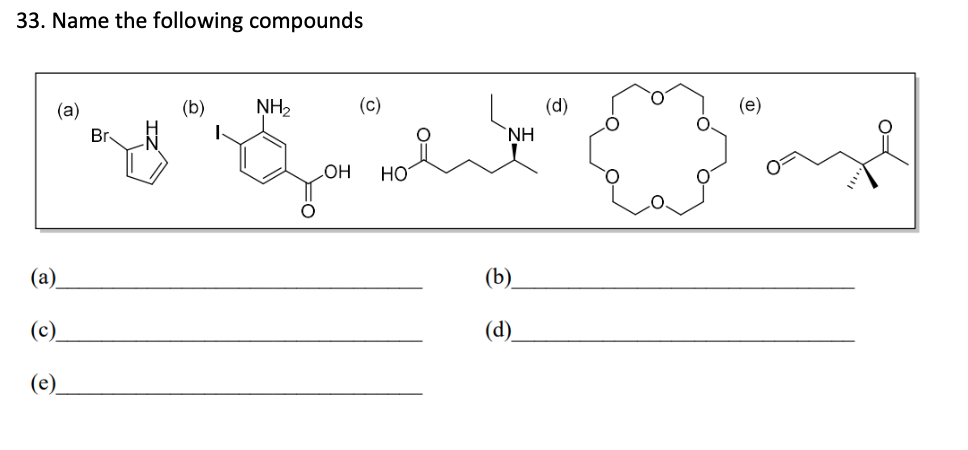 Solved 33. Name The Following Compounds (a) (b) ŅH (C) (d) [ | Chegg.com