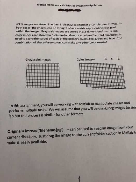 Matlab Homework #3 : Matlab Image Manipulation JPEG | Chegg.com
