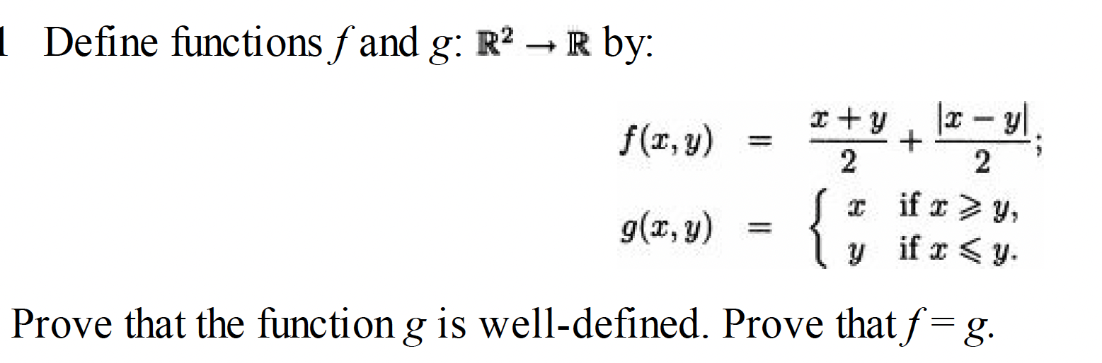 Define functions \( f \) and \( g: \mathbb{R}^{2} \rightarrow \mathbb{R} \) by: \[ \begin{aligned} f(x, y) &=\frac{x+y}{2}+\f