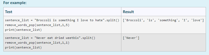 Solved Use Python and Pop( ) method Complete the | Chegg.com