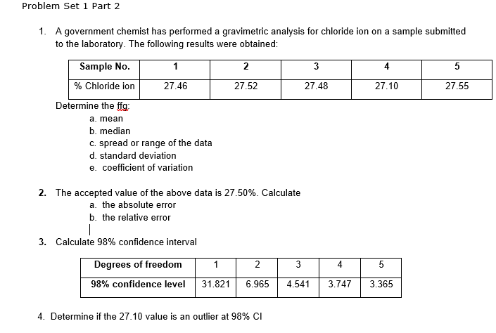 Solved Problem Set 1 Part 2 1. A government chemist has | Chegg.com