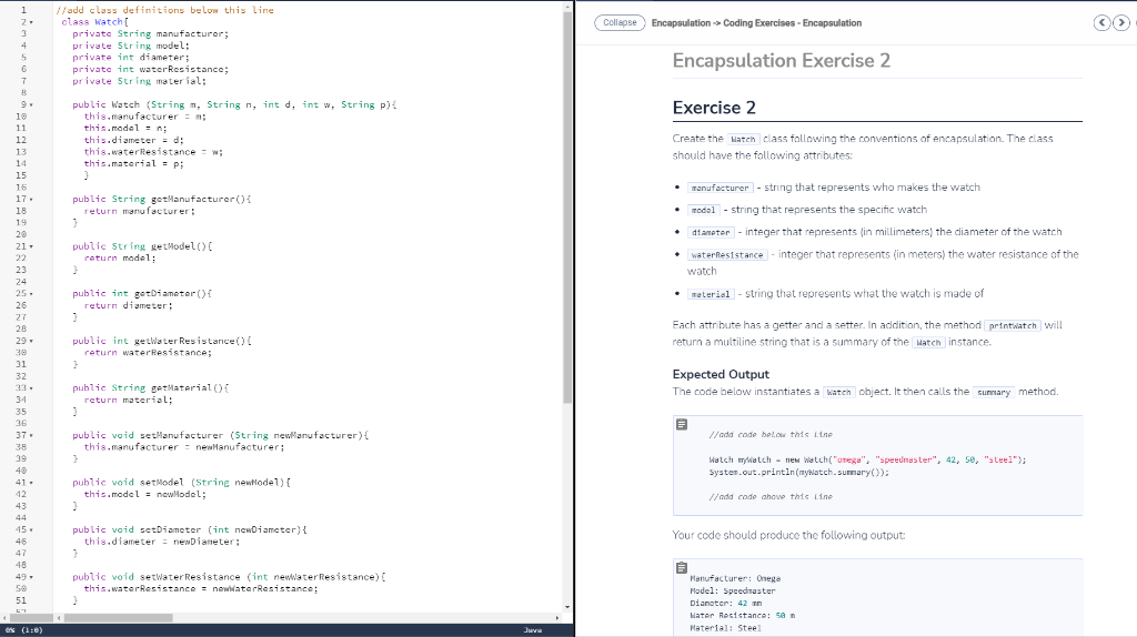 Solved Collapse Encapsulation -> Coding Exercises - | Chegg.com