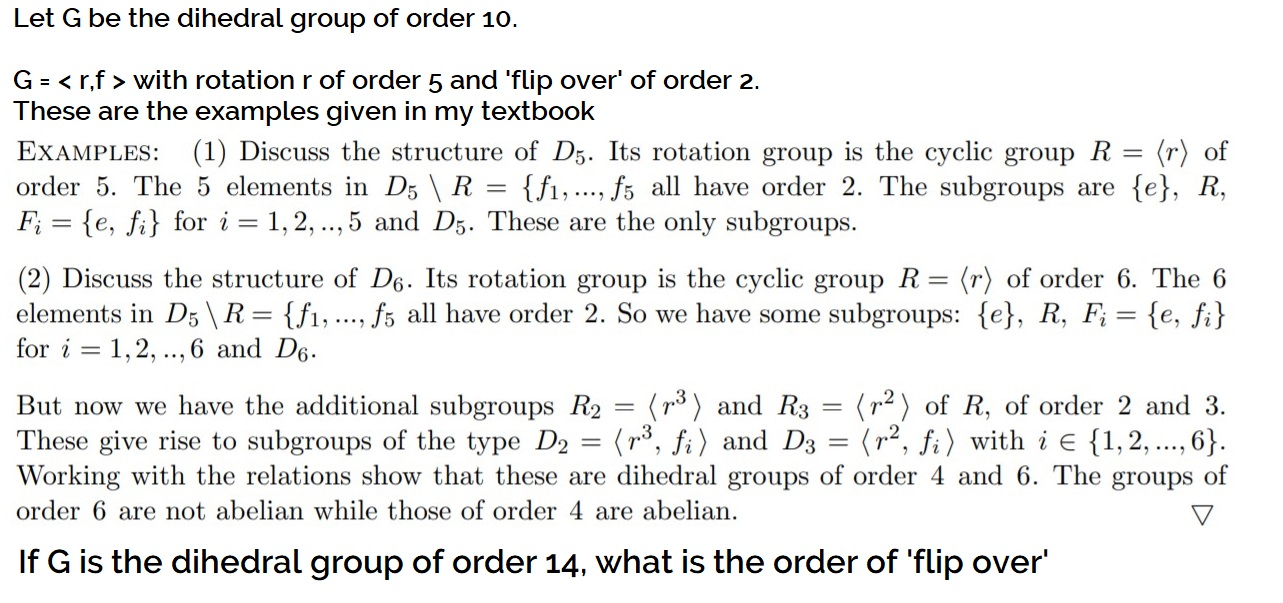 Solved Let G be the dihedral group of order 10. G = with | Chegg.com