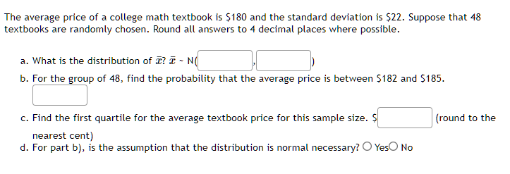 Solved The average price of a college math textbook is $180 | Chegg.com
