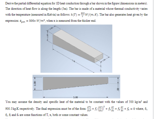 Derive the partial differential equation for 1D heat | Chegg.com