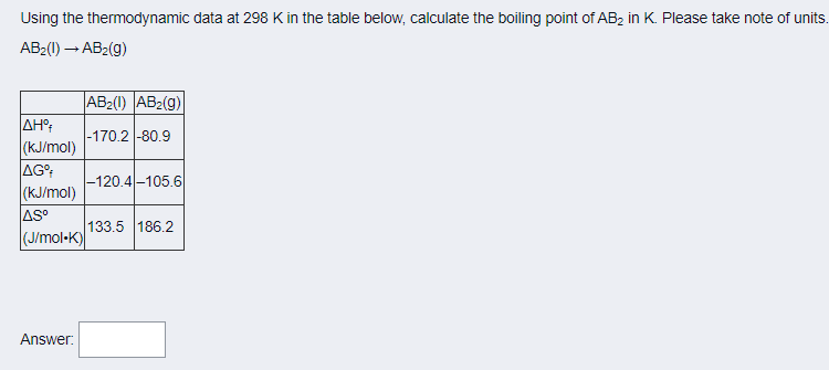 Solved Using The Thermodynamic Data At 298 K In The Table | Chegg.com