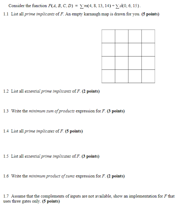 Solved Consider The Function F(A, B, C, D) = M( 4, 8, 13, | Chegg.com