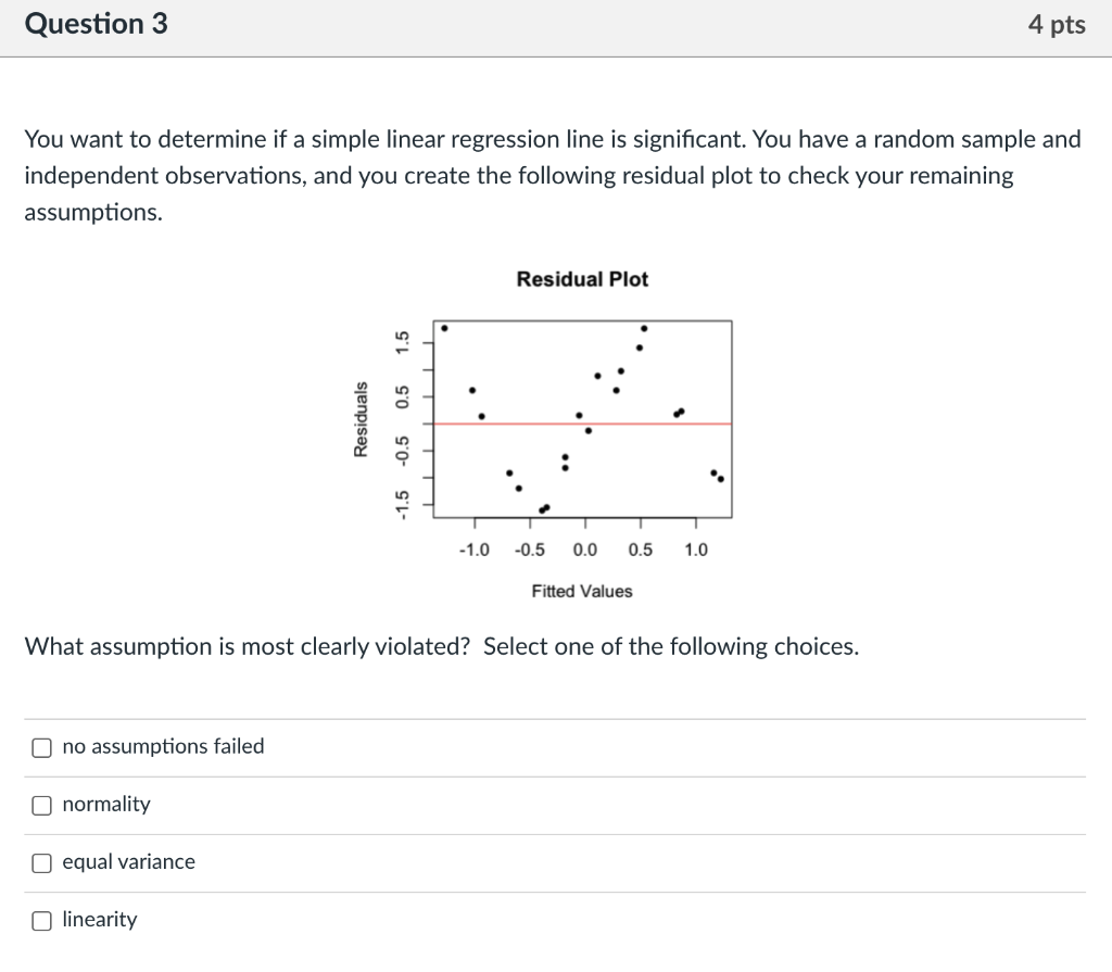 Solved Question 3 4 pts You want to determine if a simple | Chegg.com