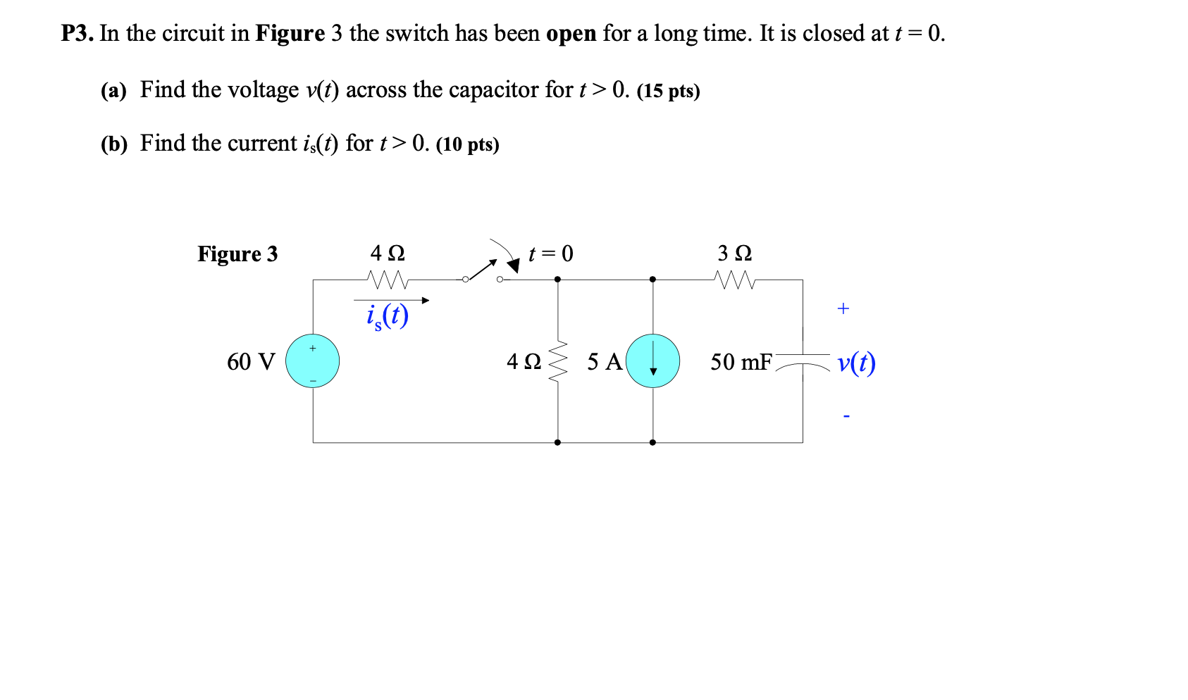 Solved P3. In the circuit in Figure 3 the switch has been | Chegg.com