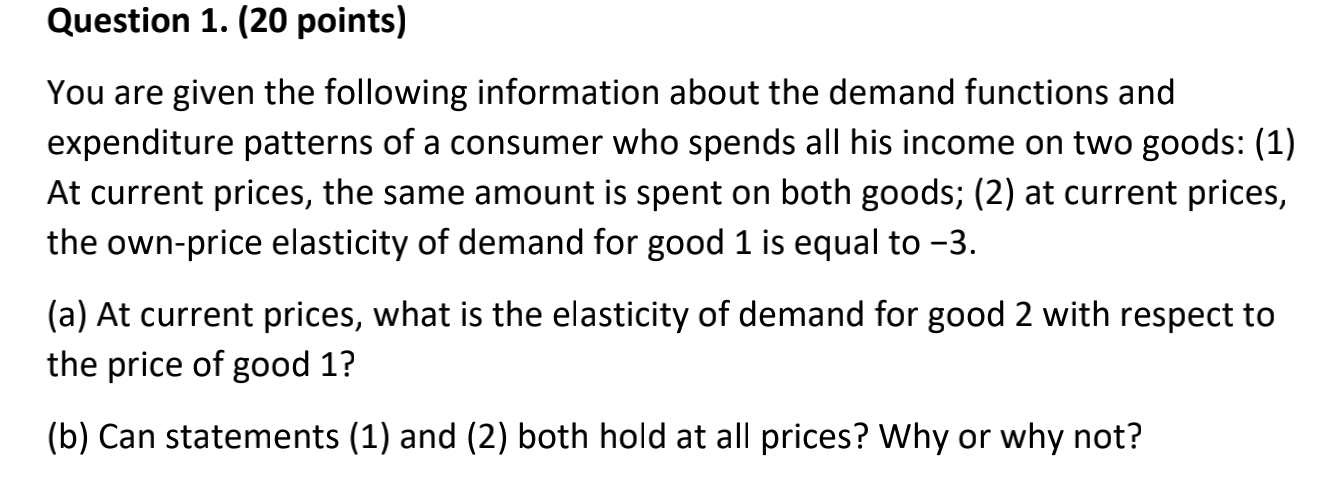 Solved Question 1. (20 points) You are given the following | Chegg.com