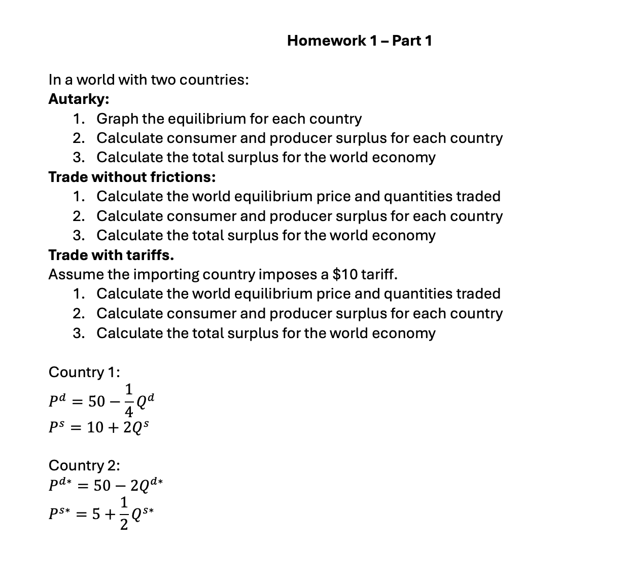 Solved Homework 1 - ﻿Part 1In A World With Two | Chegg.com