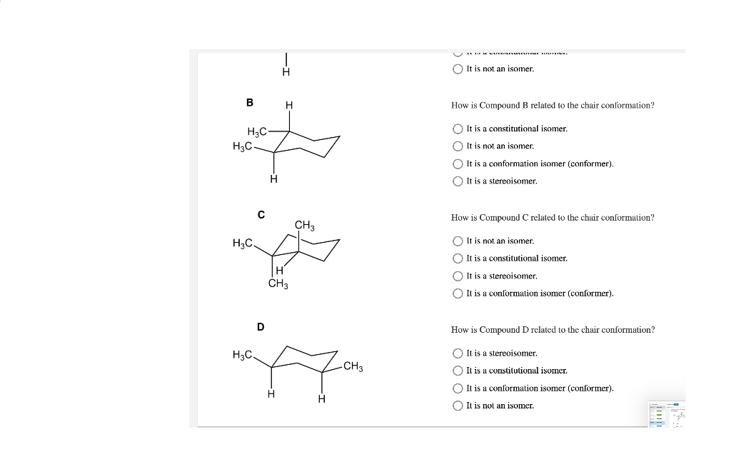 Solved Given the cyclohexane chair conformation and four