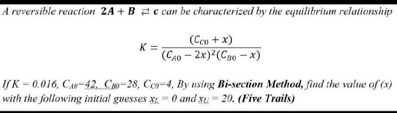 Solved A reversible reaction 2A + B = c can be characterized | Chegg.com
