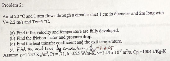 Solved Problem 2: Air at 20 °C and 1 atm flows through a | Chegg.com