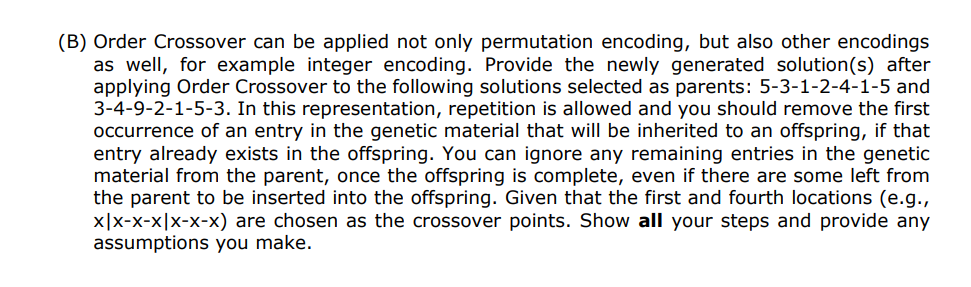 Solved (B) Order Crossover can be applied not only | Chegg.com