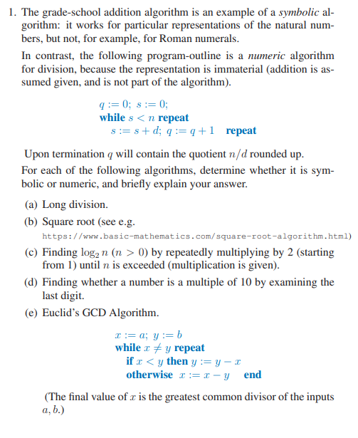 1. The grade-school addition algorithm is an example | Chegg.com