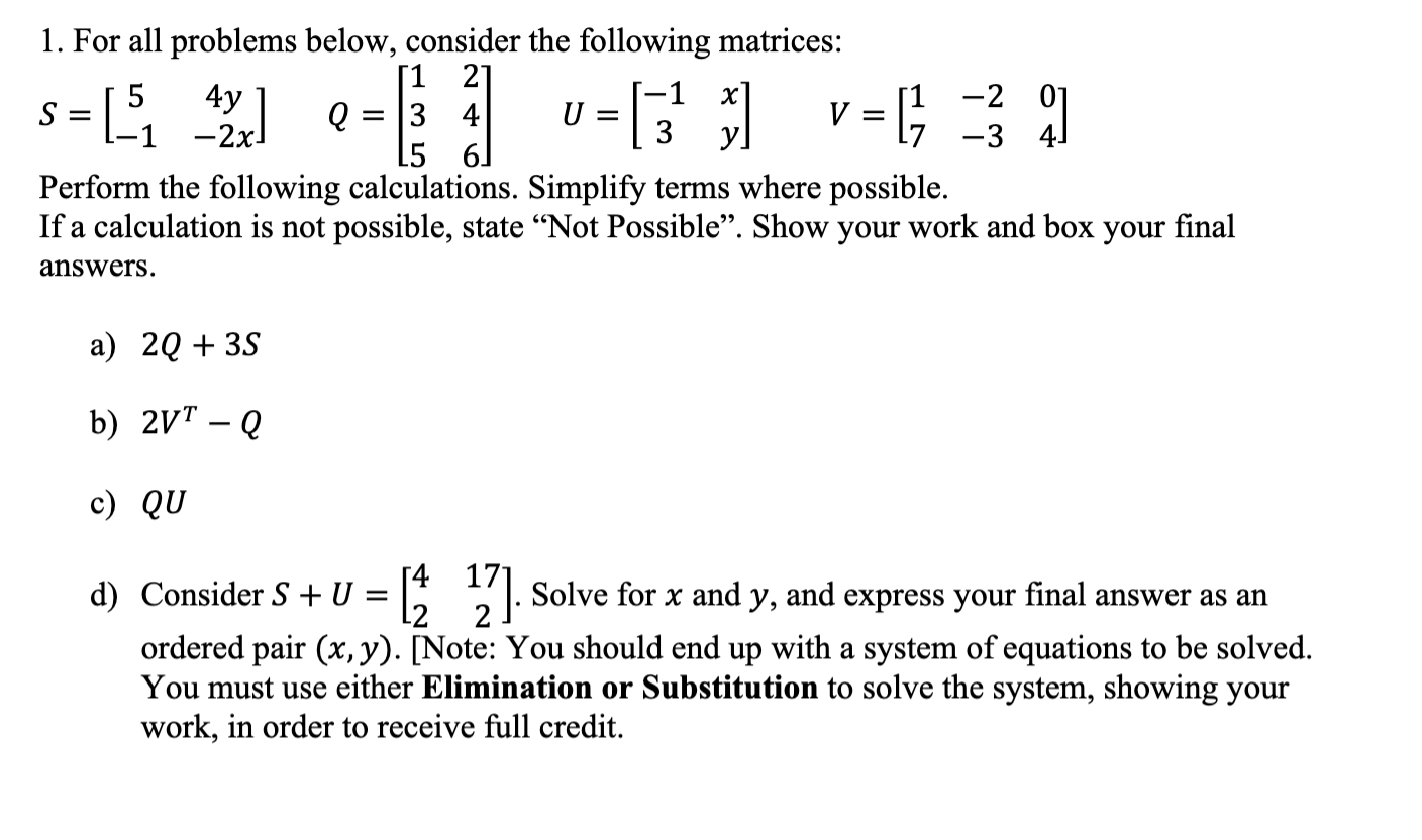 Solved 1. For all problems below, consider the following | Chegg.com