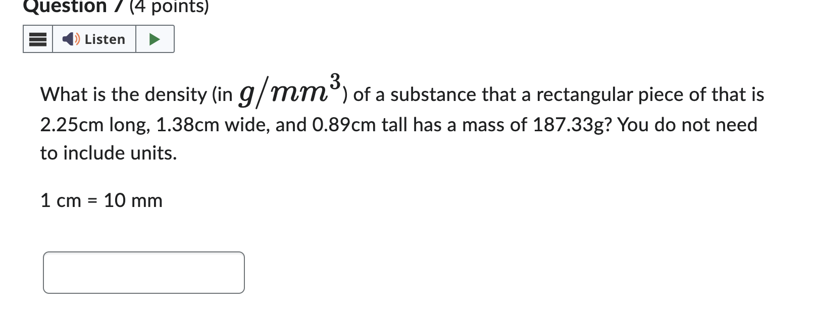 Solved What is the density (in g/mm3 ) of a substance that a