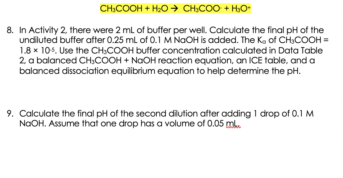 Solved CH3COOH + H2O → CH3COO + H3O+ 8. In Activity 2,