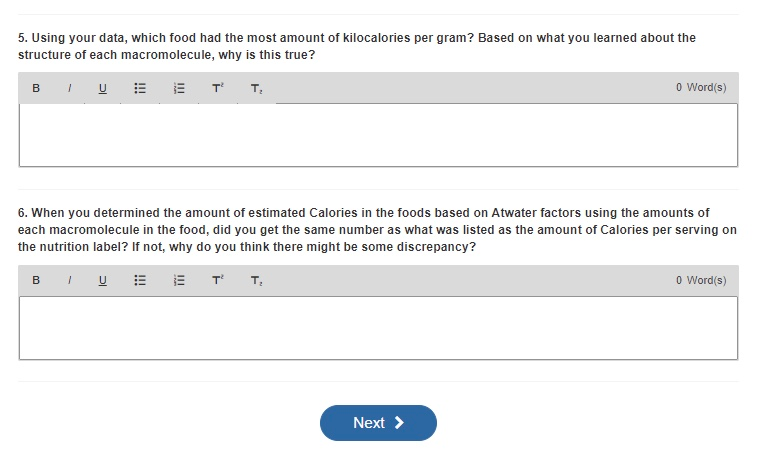 5. Using your data, which food had the most amount of | Chegg.com