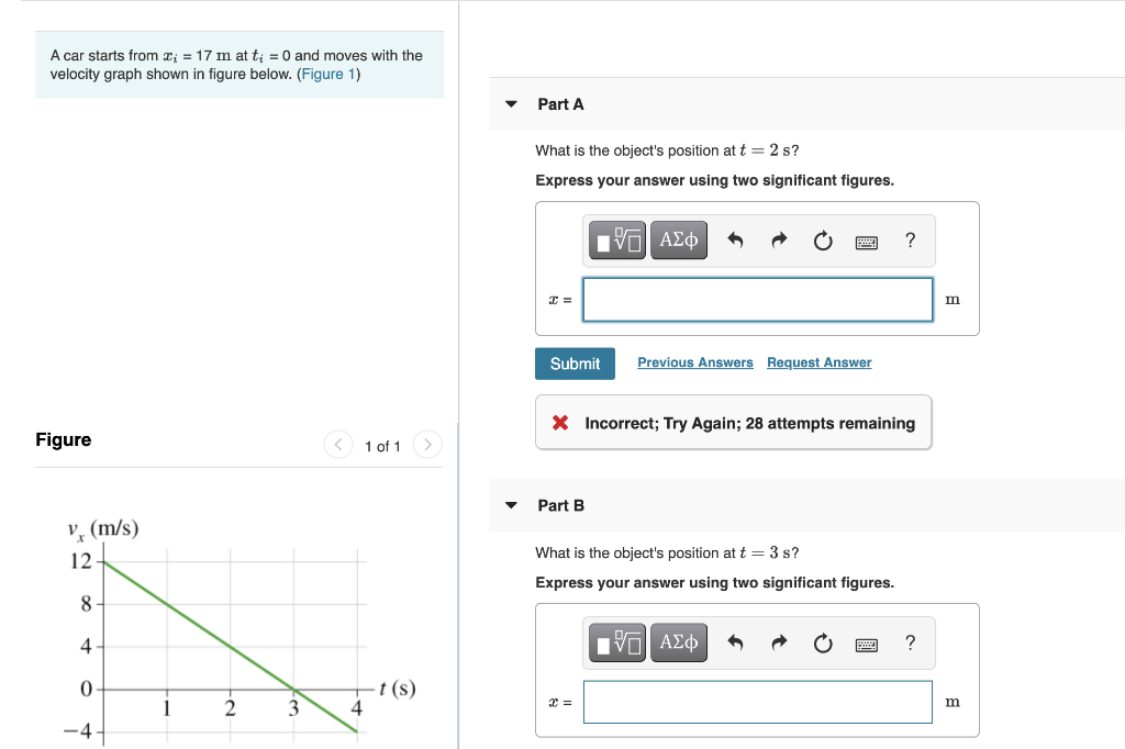 Solved A Car Starts From ; = 17 M At Ti = 0 And Moves With 